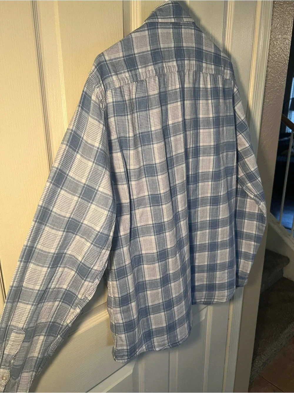 Banana Republic Slim Fit Plaid Button Down Shirt Blue White 100% Cotton